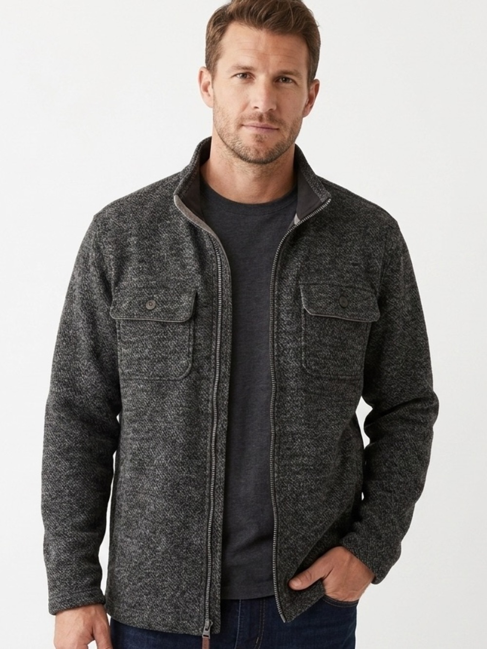 G.H. Bass & Co. Men’s XL Shacket Fleece Jacket Charcoal Gray Full Zip Explorer